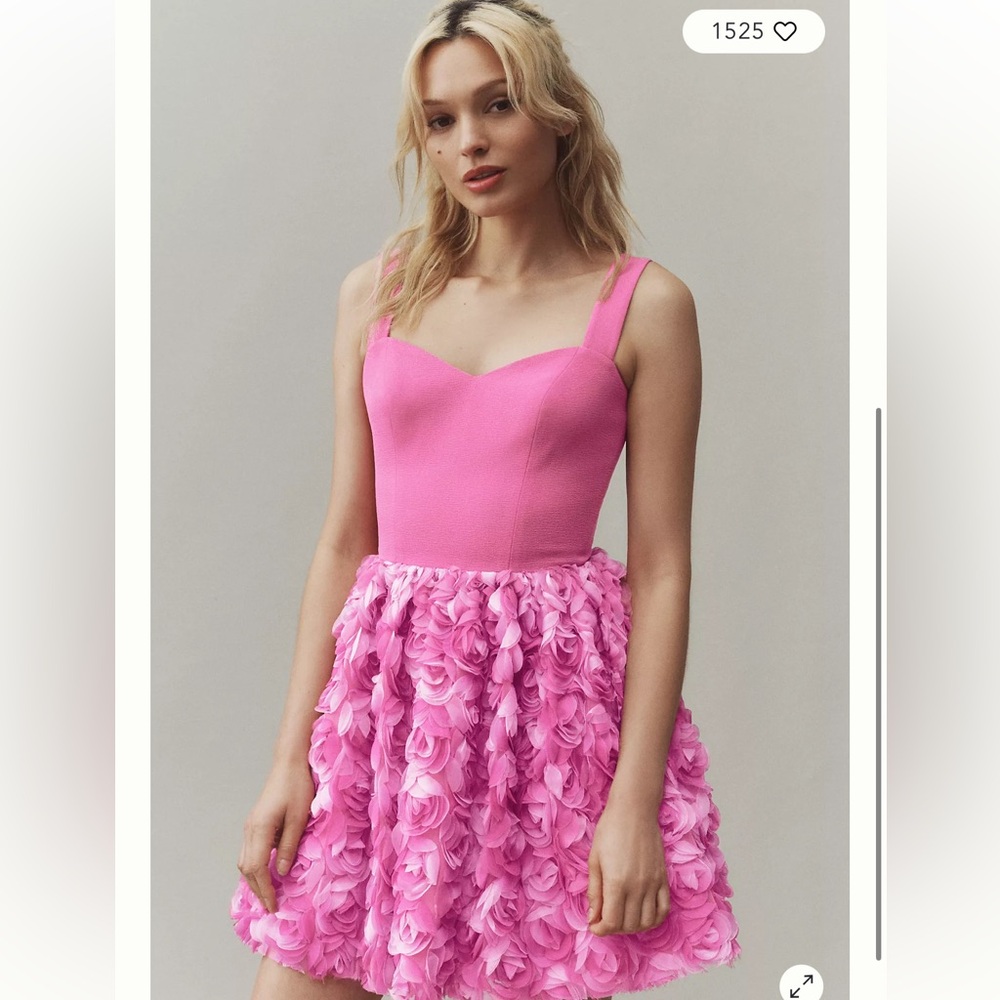 Anthropologie Pink Floral Appliqué Mini Dress